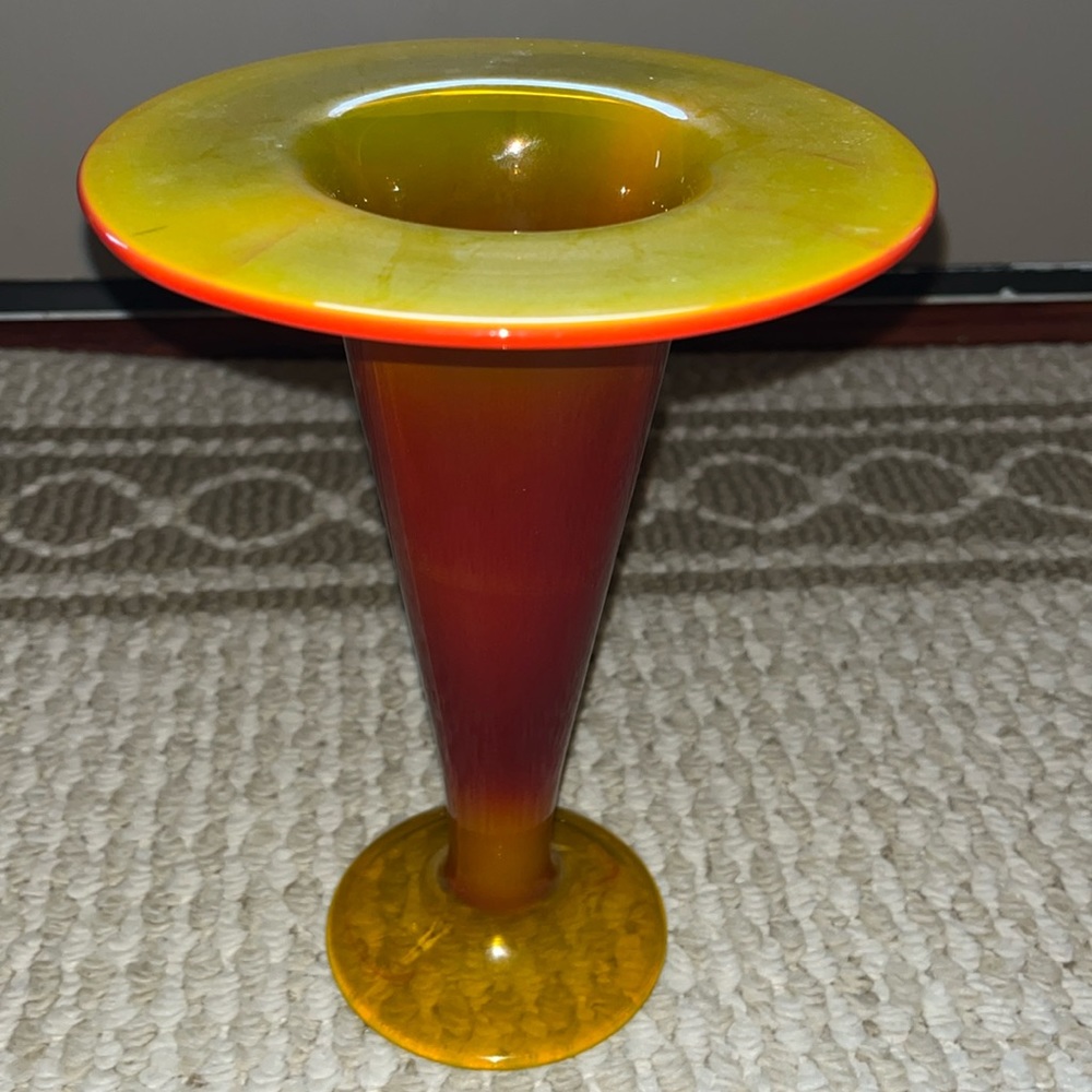 Antique Flint Glass Company Co-Operative 8 1/4" Flared Sunset Ruby Vase